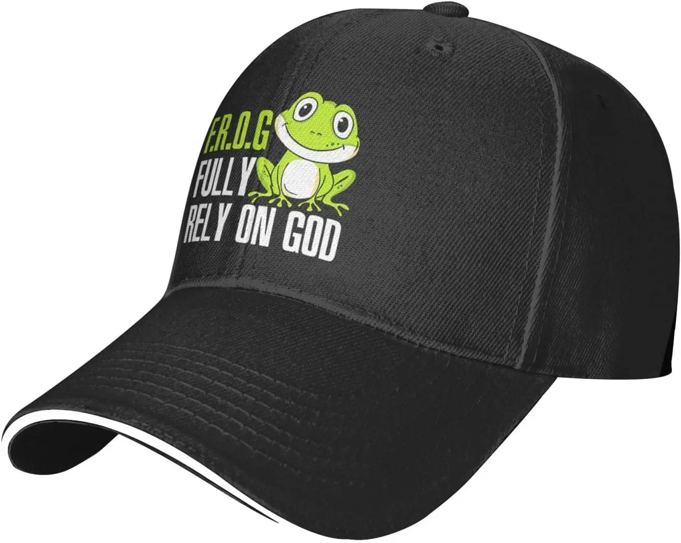 Frog-Fully-Rely-On-God-Baseball-Cap, Mens Vintage Snapback Hats Trucker Hats Dad Hat Black