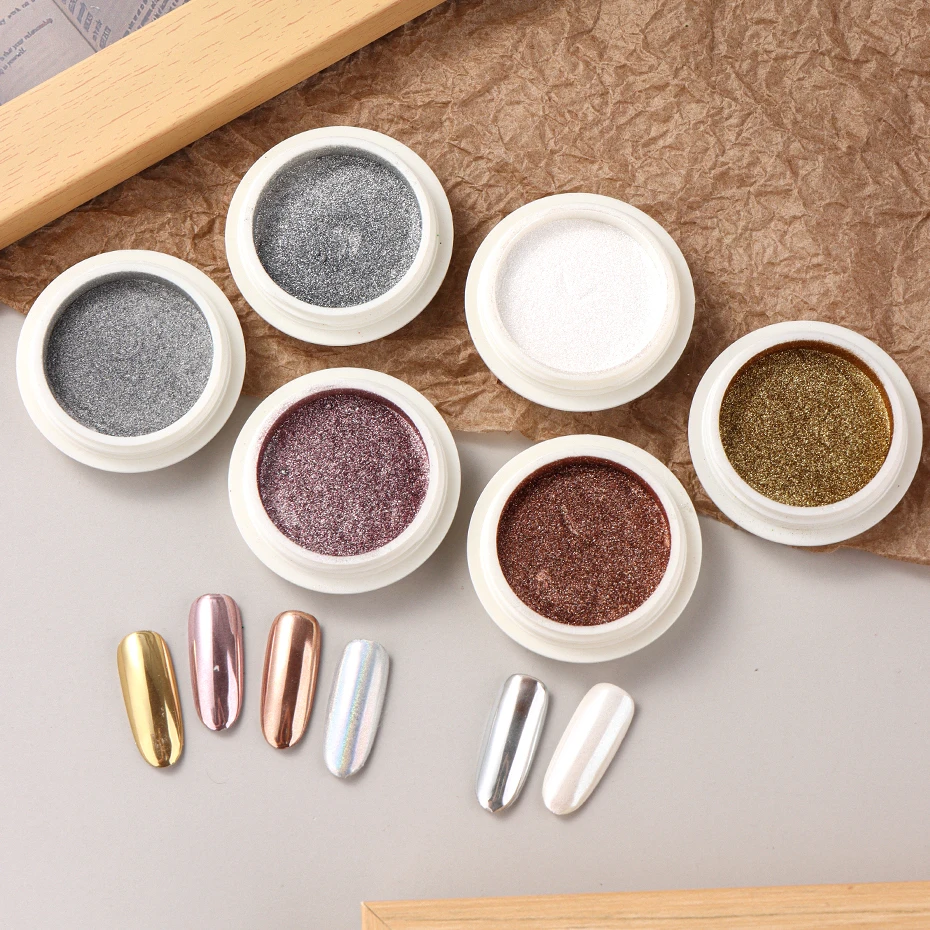 6 piezas de polvo de uñas blanco espejo cromado, pigmento dorado y plateado, holográfico, aurora, iridiscente, metálico, decoración de arte de uñas 6