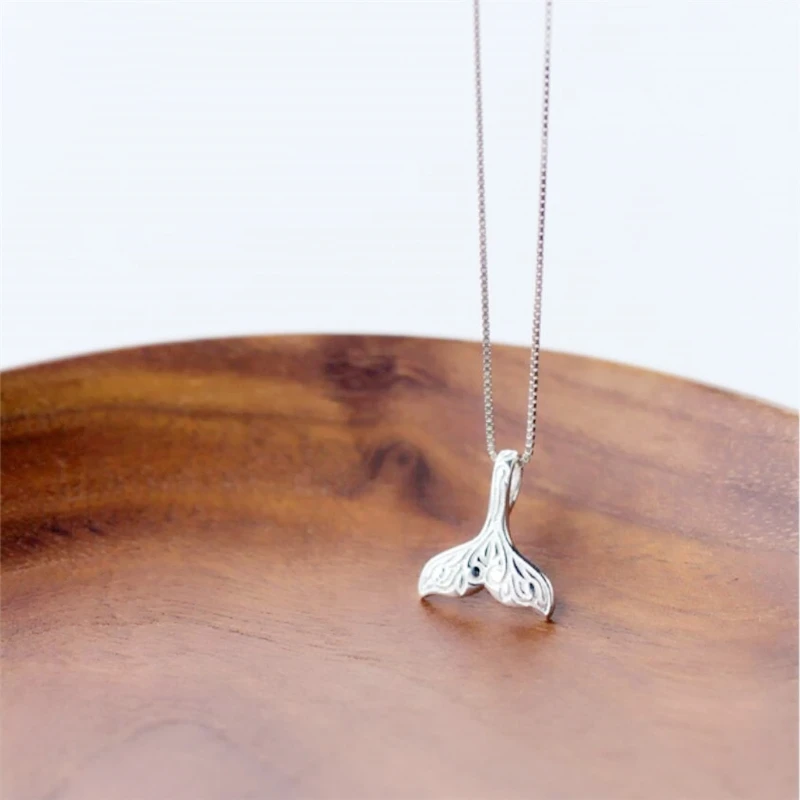 WYEAIIR 925 Sterling Silver Lovely Whale Fish Tail Mermaid Sweet Fine Jewelry Luxury Female Necklace