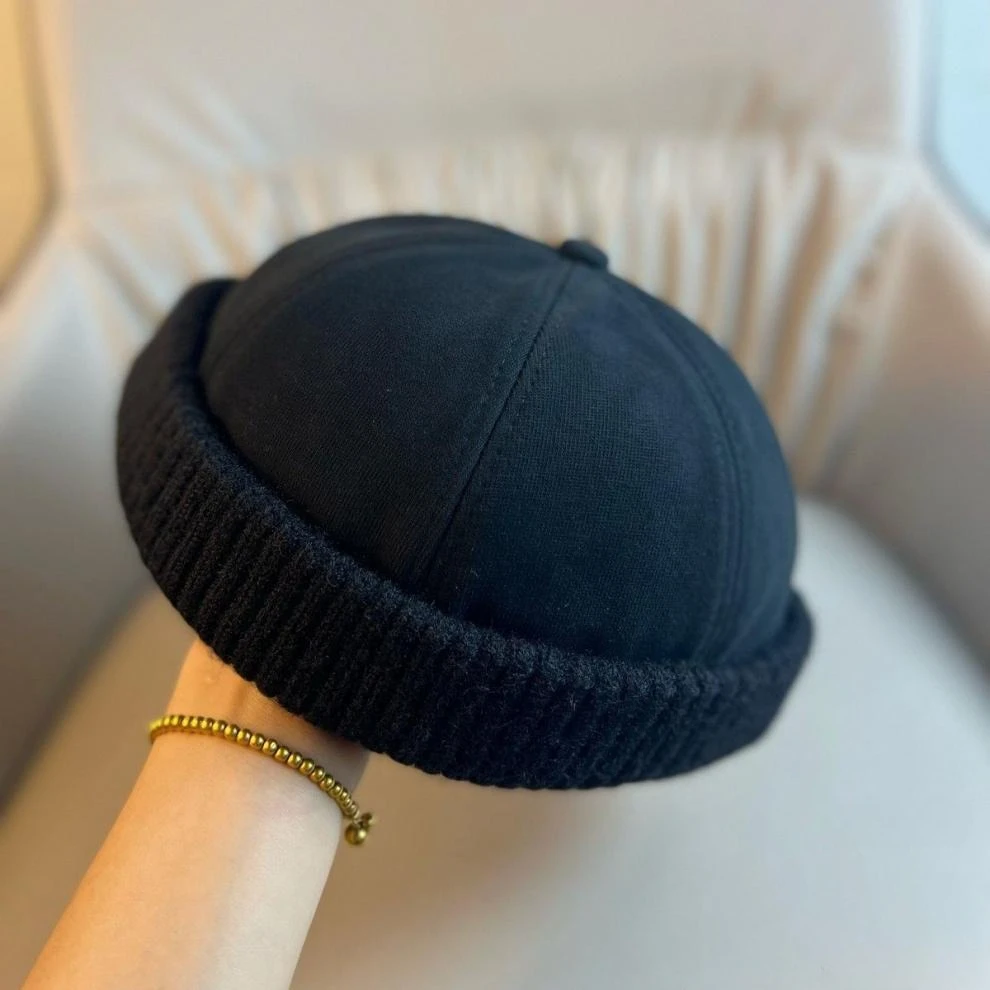 Herbst- und Wintermütze aus Melonenfell, modischer randloser Matrosenhut, lässiger modischer Straßenhut für Herren und Damen – Detail 5