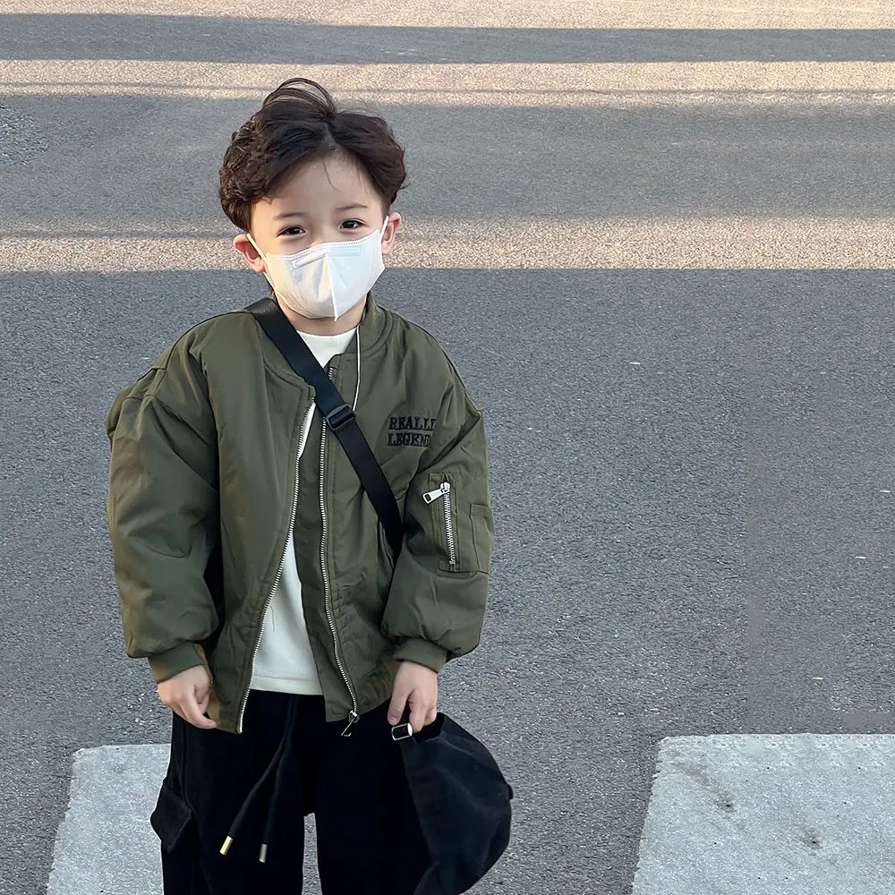 Boys Baseball Jacket Cotton Padded Bomber Coat Kids Warm Winter Flight Jacket Toddler Outerwear