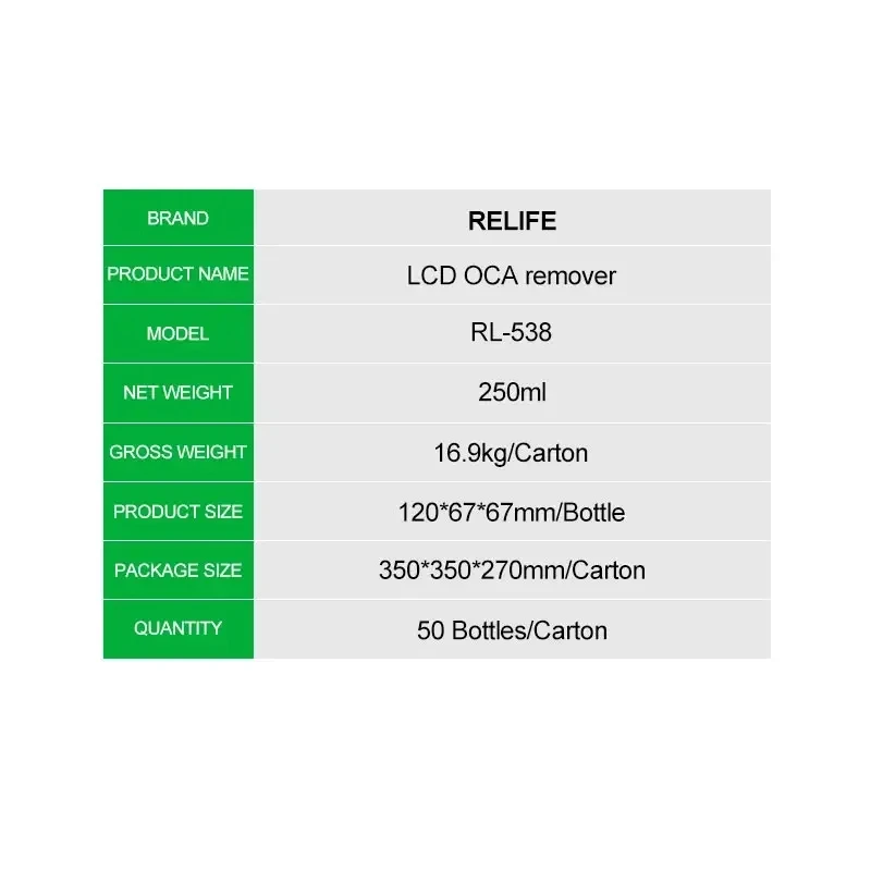 RELIFE RL-538 250ml 8333 LCD Screen Glue Remover IPhone IPad Android riparazione del telefono cellulare OCA colla strumento per la pulizia e la