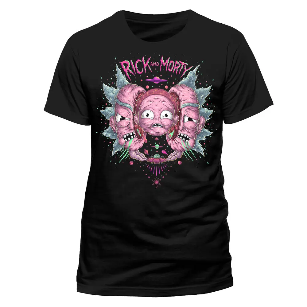 AND MORTY - HEAD SPLIT PSYCHEDELIC PRINT BLACK T-SHIRT (BRAND NEW)