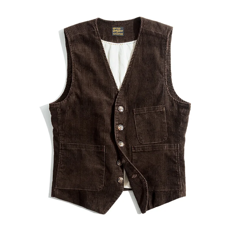 Maden gilet di velluto a coste Vintage per uomo Casual abbigliamento da lavoro francese gilet da caccia cordini cappotti da esterno abbigliamento da uomo