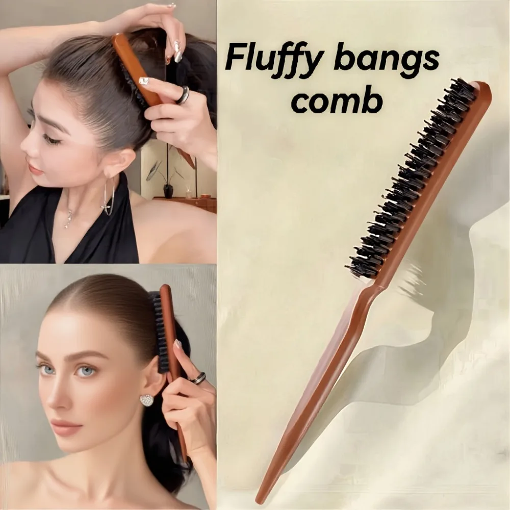 Bristle 3-Row Teasing Hair Brush Wooden Handle Backcombing Comb for Volume Styling Curly Hair Salon Tool for Women 1pc Comb
