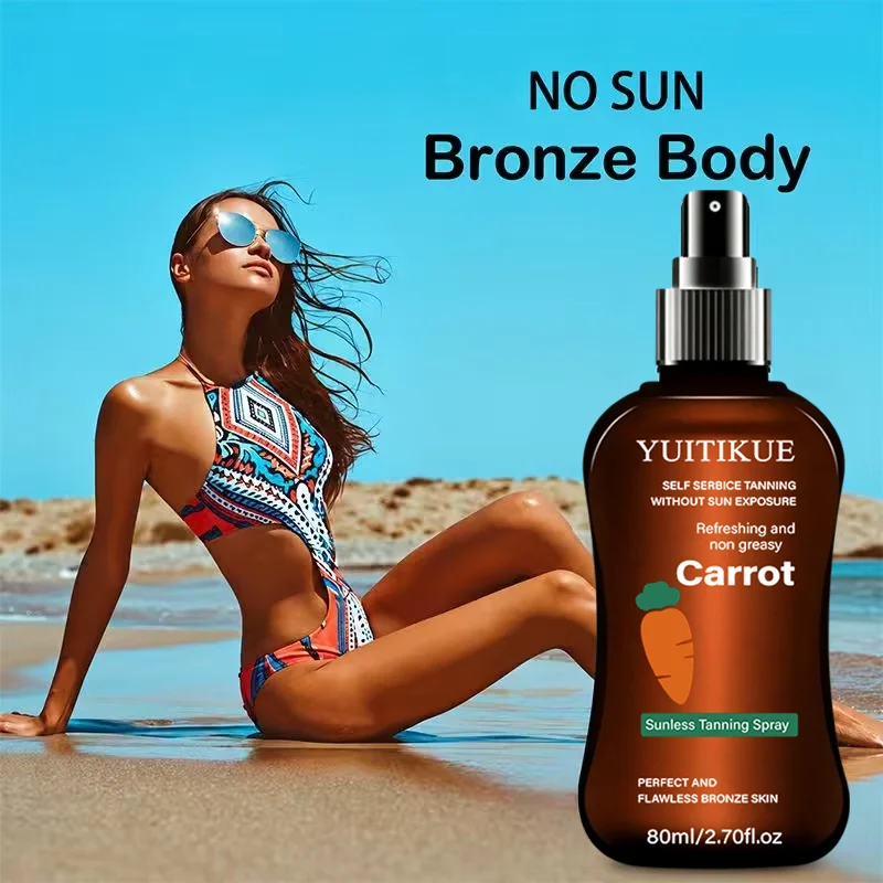 YUITIKUE Sunless Tanning Spray Carrot Extract Self Tanner Spray Easy To Use Natural Bronze Glow Body Tanning Mist