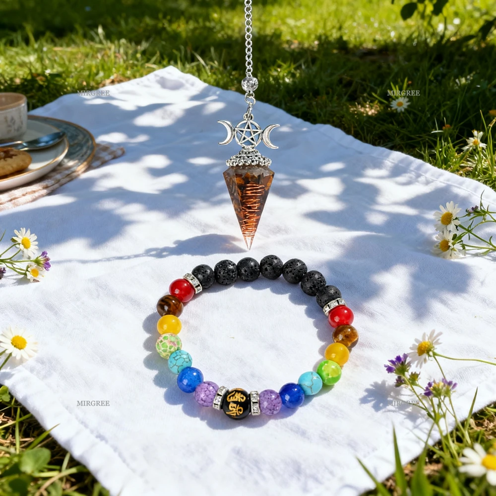 2pcs Healing Chakra Bracelet and Pendulum Kit for Spiritual Growth, Meditation, and Spiritual Energy