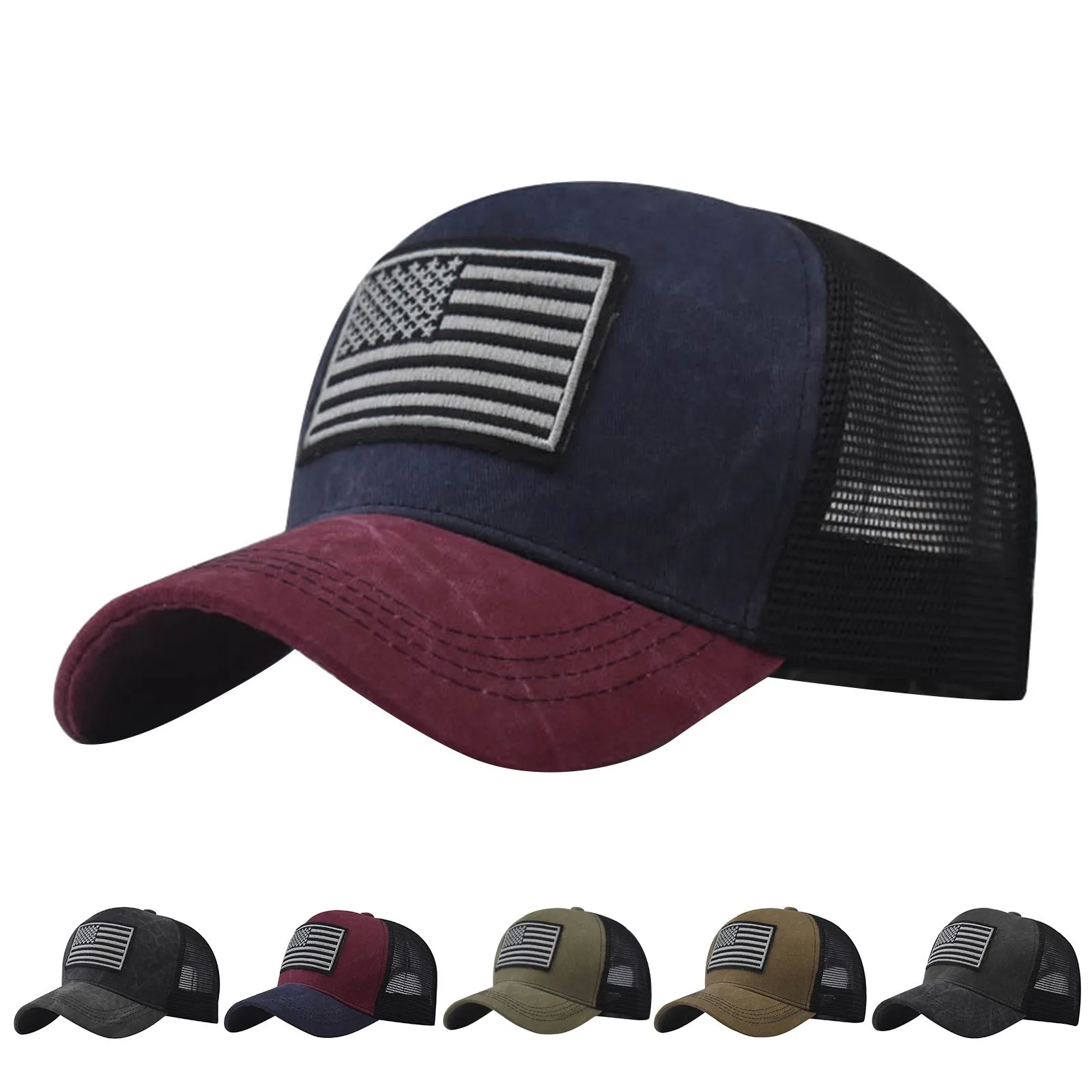 Summer Men's Black Baseball Cap Two-tone Stitching Cotton Breathable Wicking Mesh Trucker Hat Male Sport Mesh Brand