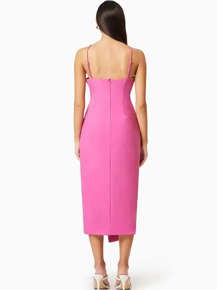 Robe de soirée Sexy à bretelles pour banquet, dos nu, bustier tubulaire, fleur tridimensionnelle, fendue, slim, nouvelle collection été 2025