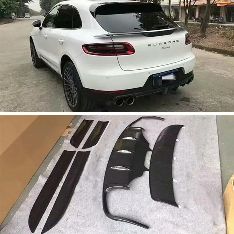 

For Porsche Macan 2014 2015 2016 2017 Real Carbon Fiber Front Lip Rear Diffuser Side Door Refitting Cover Kit Spoiler Refits