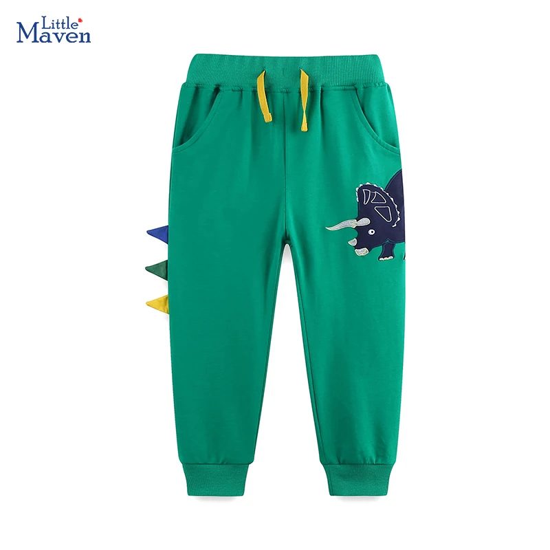 Little maven 2024 Autumn Pants Children\'Clothing Embroidery Cartoon Dinosaurs Trousers Cotton Baby Boys Kids Clothes Sweatpants