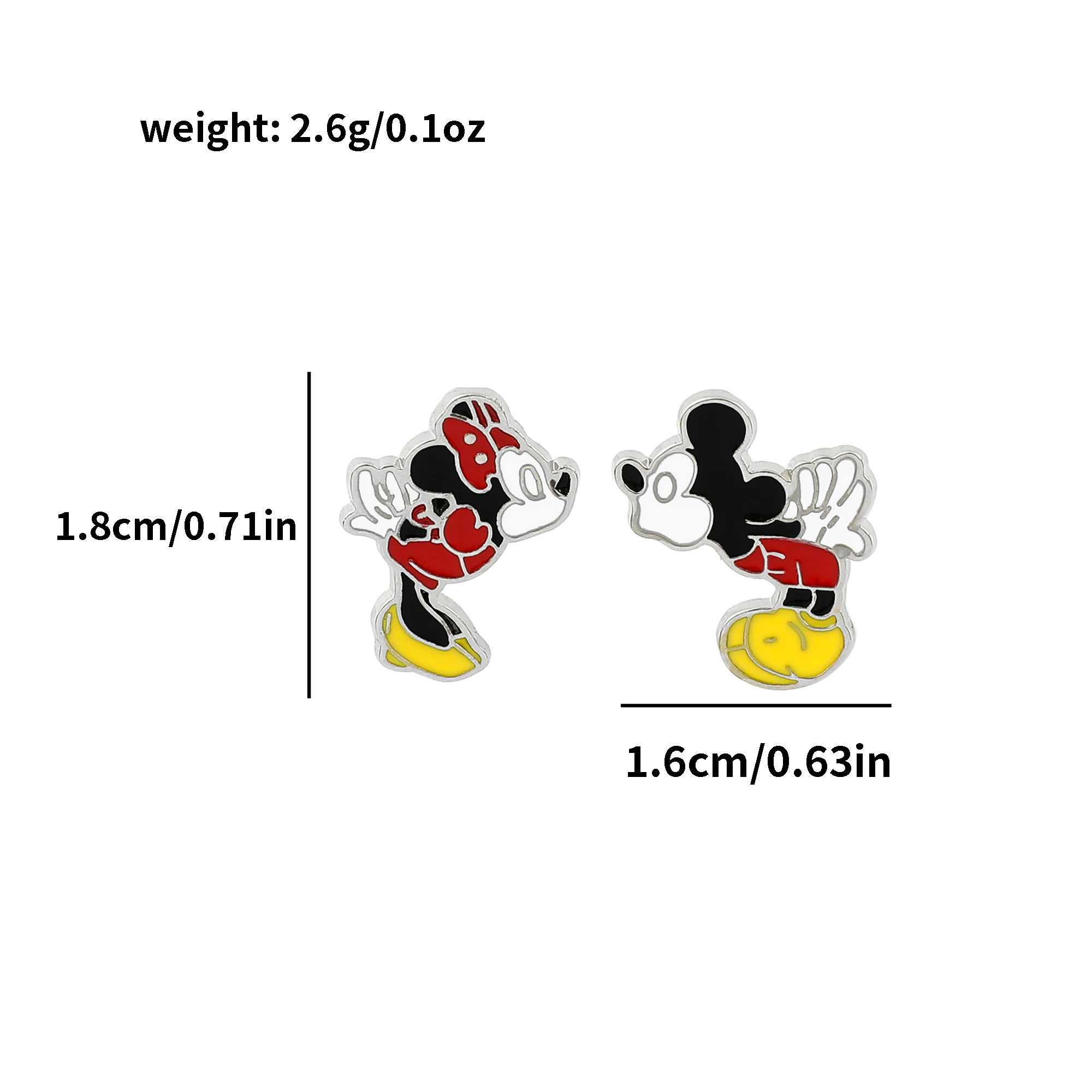 Disney Mickey Mouse Stud Earrings for Women Girls Anime Jewelry Accessories Minnie Asymmetrical Earring Kids Birthday Xmas Gifts