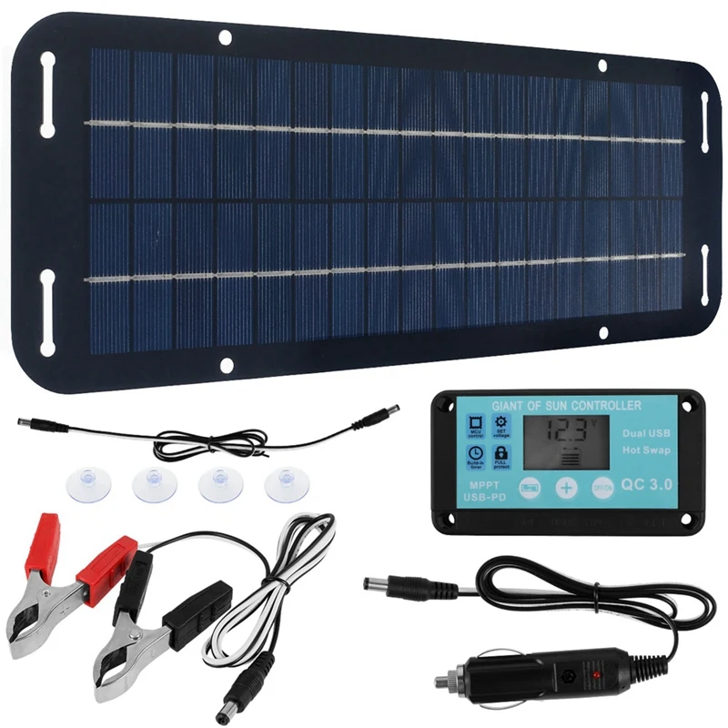 

ABUN-20W 12V Solar Panel Kit Solar Trickle Charger USB Power Portable Cell Phone Outdoor Waterproof Power Bank