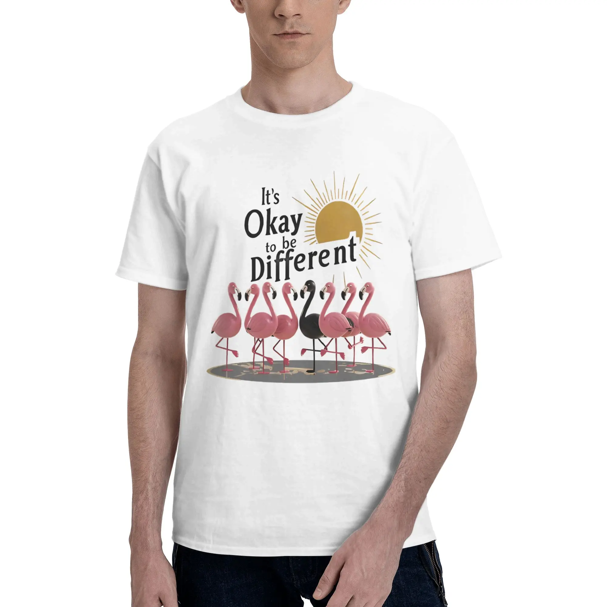 It's Ok To Be Different Flamingo Fashion T Shirts for Men Women  100% Cotton  Tee Shirt Clothing