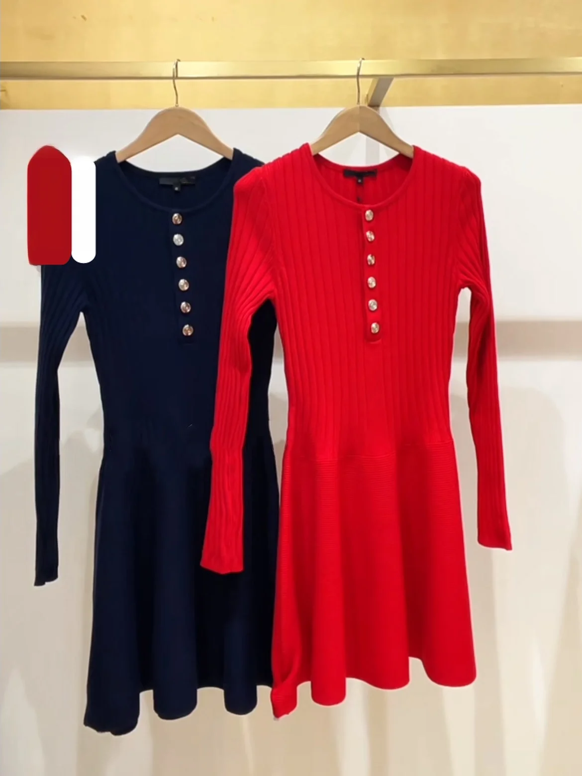 

M Home 2025 Autumn Winter Knitted Dress round Neck Long Sleeve Elastic Metal Buckle High Waist A-Line Skirt Comfortable Fit W...