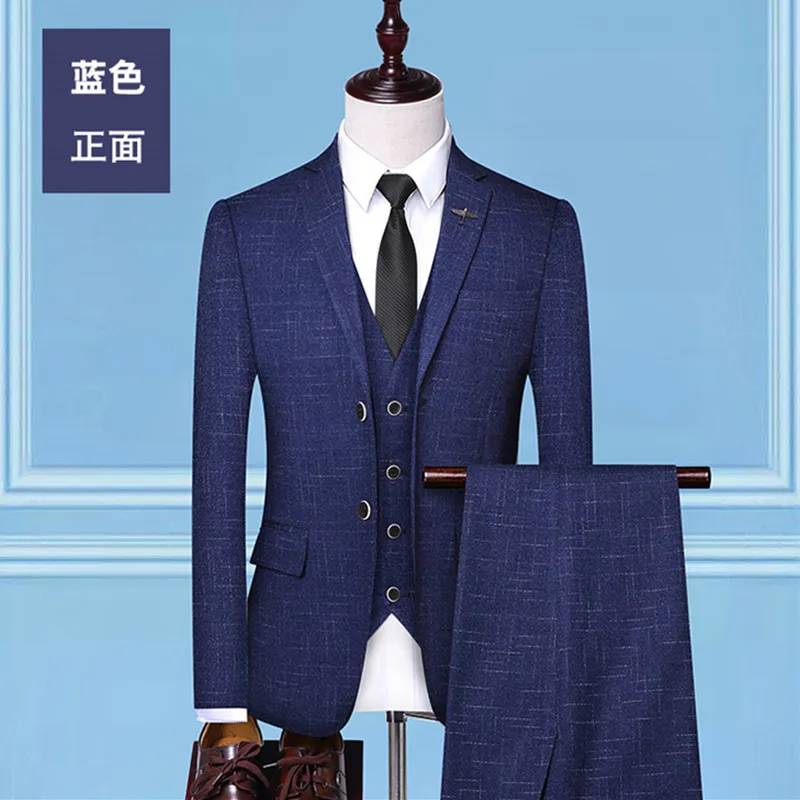 3 Pieces Sets Blazers Jacket Pants Vest Suits / 2023 Boutique Men\'s Casual Business Wedding Groom Plaid Coat Trousers Waistcoat