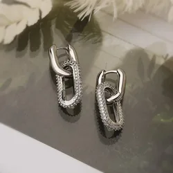 Kreatives Design glänzend voller Kristall geometrie runde Creolen für Frauen Charme Silber Farbe Edelstahl koreanischen Schmuck