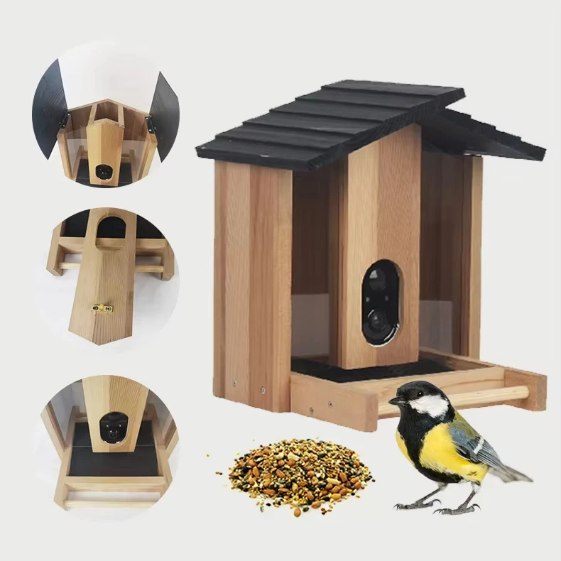 

*e dSolid Wood Visual Birdwatcher Smart Bird Feeder with Camera Automatic Bowl Feeder d Food&