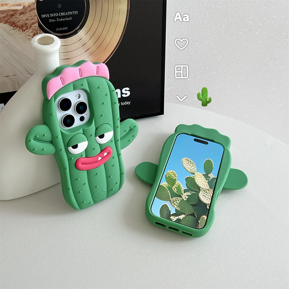 Lustige 3D-Kaktus-Handyhülle Cartoon Weiche Silikon Stoßfeste Rückseite für iPhone 17 16 15 14 13 Pro Max – Detail 2