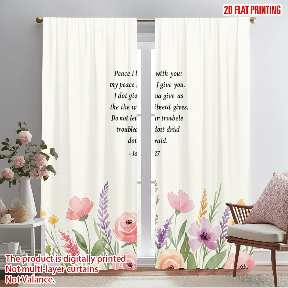 

2pcs 2D flat printing Party Curtain Peace Love Give Troubled Polyester Without Electricity Festive Holiday Use for Entryway Room
