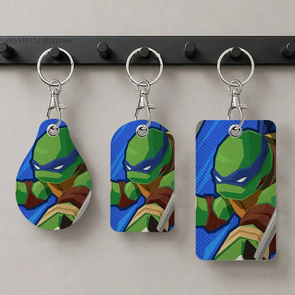 TMNT Teenage Mutant Ninja Turtles Leather Keychain Card Holder for Airtag & Luggage Tags Casual Tracker Cover