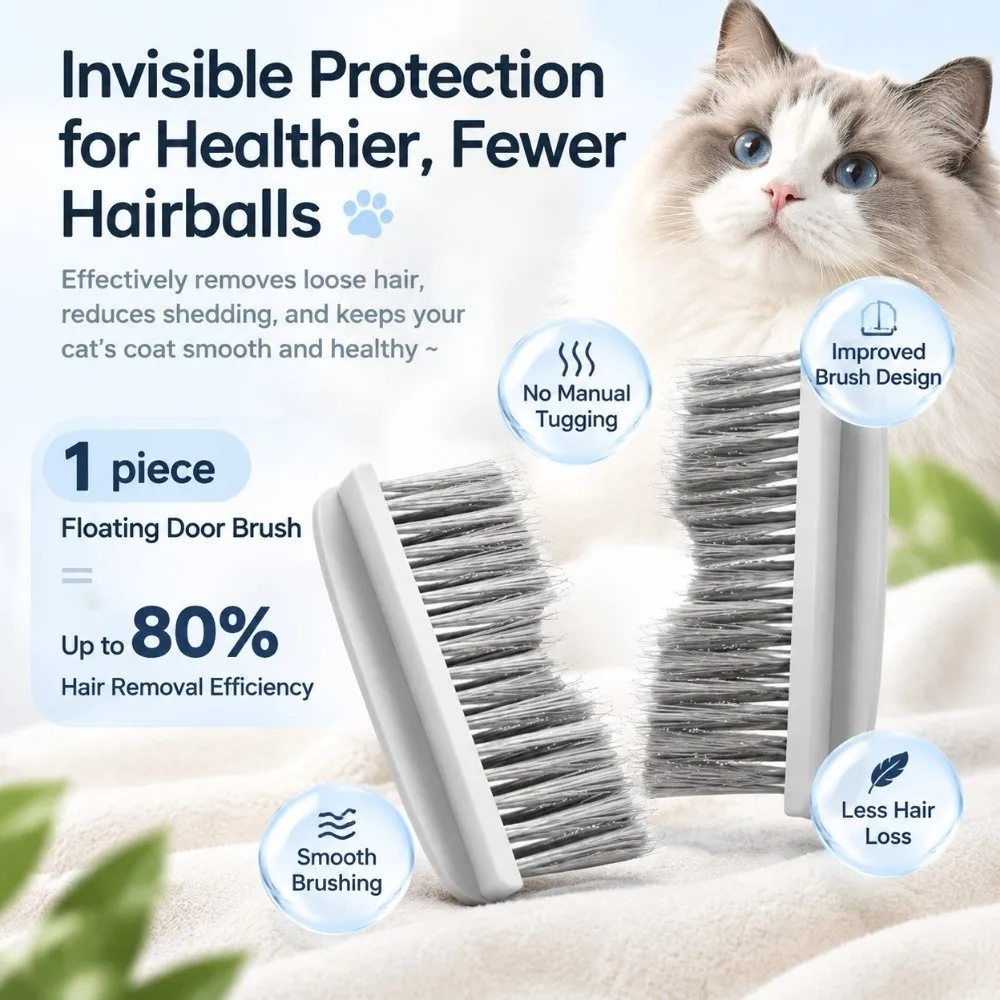 A Pair Grey Cat Door Brush Hanging Cat Litter Box Floating Fur Brush Door Self Cleaning Hair Catcher Indoor Door Frame