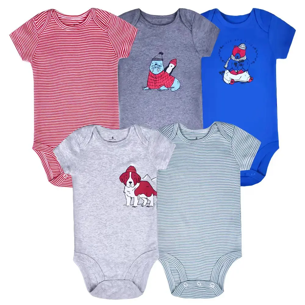 5 sztuk/partia nowe mody noworodka kreskówka z krótkim rękawem Baby Boy Girl body miękkie 100% bawełna niemowlę Bebe ubrania 0-24M