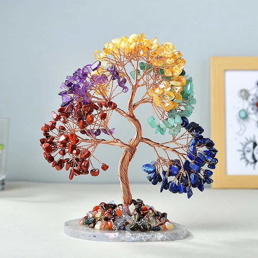 16cm Natural Crystal Decorate Hand Knitted Life Positive Energy Tree ,A Gift for Lovers/Friends/Families Ornaments