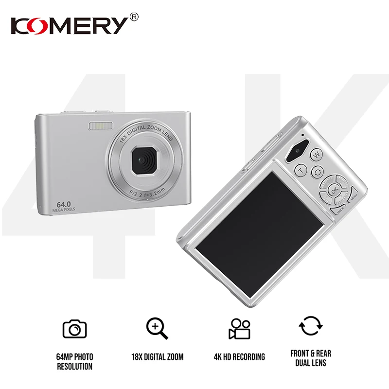 

Камера Komery с записью видео 4K Ultra HD, 20-кратным цифровым зумом, 64-мегапиксельная камера для спорта, поддерживает запись видео и фото, с функцией зарядки.