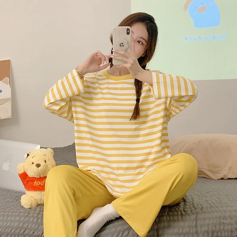 Sleepwear Women's Clothing Suits Autumn Thin New Home Soft Simple Cozy Loose Slim Casual Temperament High Quality Casual Sweet
