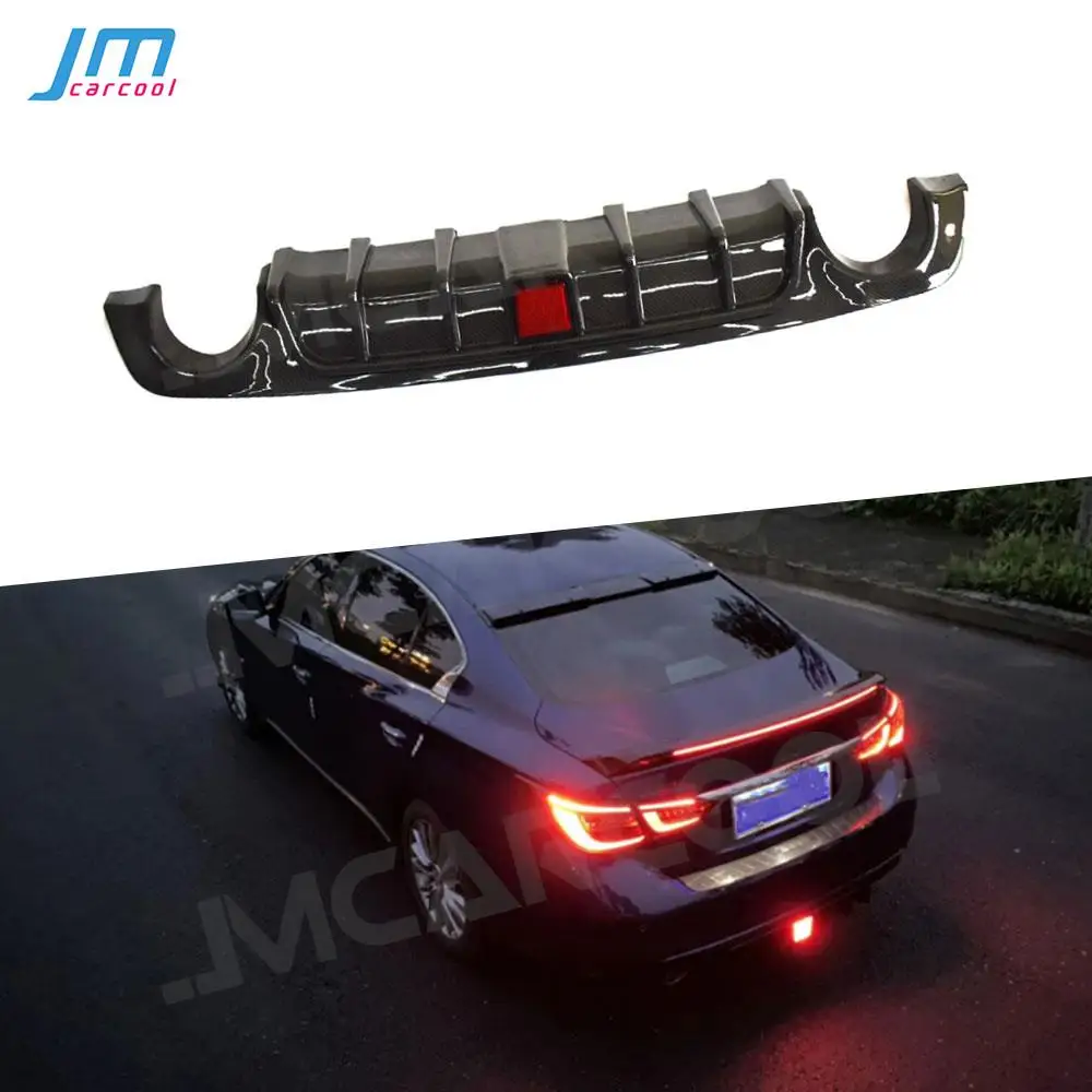 

ABS Material Carbon Look Rear Bumper Lip Diffuser With LED Light for Infiniti Q50 2018 2019 Gloss Black Auto Car Decoration