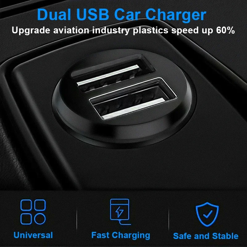 1pc Mini Car Charger Dual USB Ports Fast Charge Car Adapter Phone Charger For iPhone Xiaomi Huawei Samsung Car Accessories