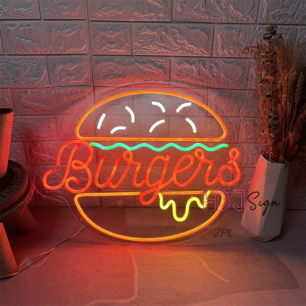 Coffee Ice cream Hamburg bar Neon Sign LED Neon Light Sign Wall Decoration for Cafe Coffee Shop Wall Art Bar Shop Decor