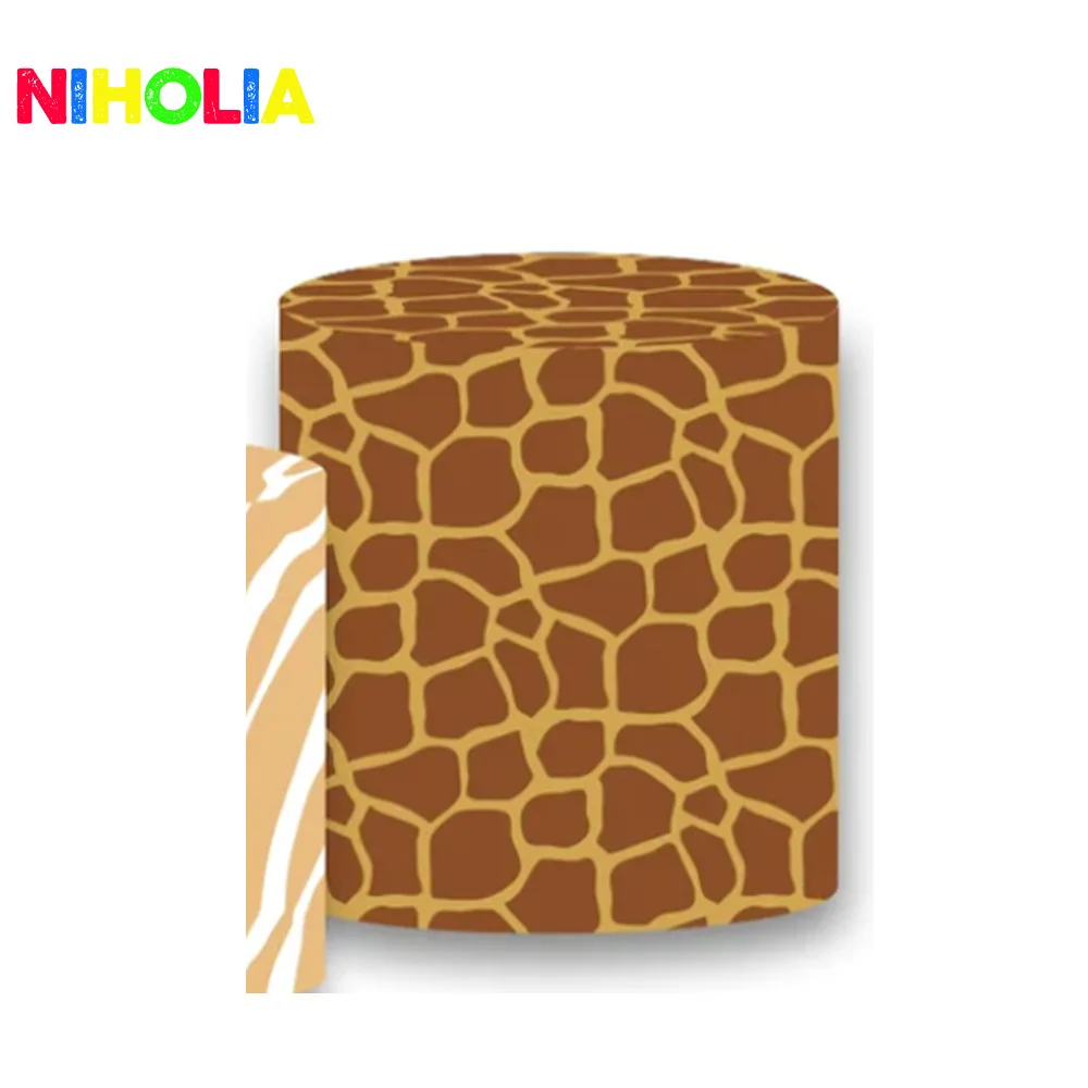 Niholia Safari Animals Round Photo Backdrop Kids Birthday Party Decoration Baby Shower Circle and Cylinder Covers