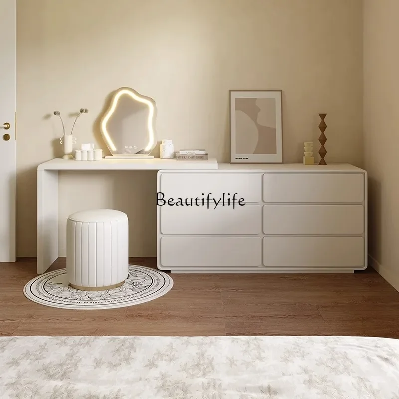 

LJYCream wind dresser integrated simple modern bedroom solid wood retractable dresser