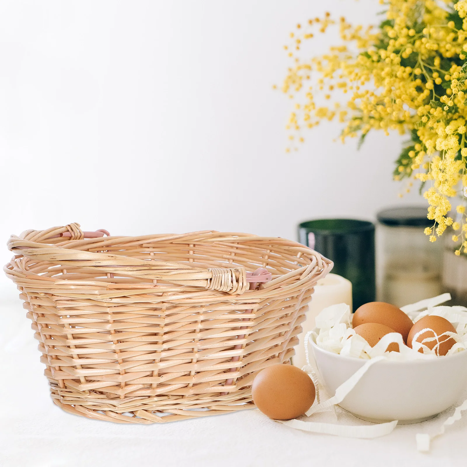 Panier de pique-nique en saule tissé à la main, panier spacieux de grande capacité avec poignée, Portable pour Fruits et fleurs, extérieur et intérieur