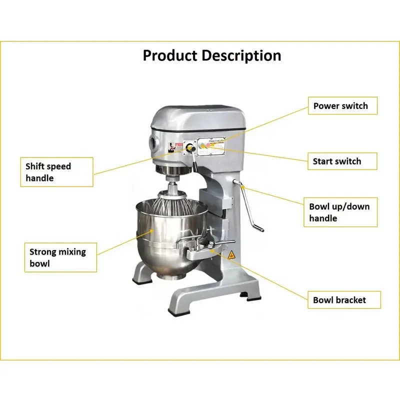 60L Electric  Mixer with Third Speed and Emergency Stop Button for Professional Bakeries and Hotels