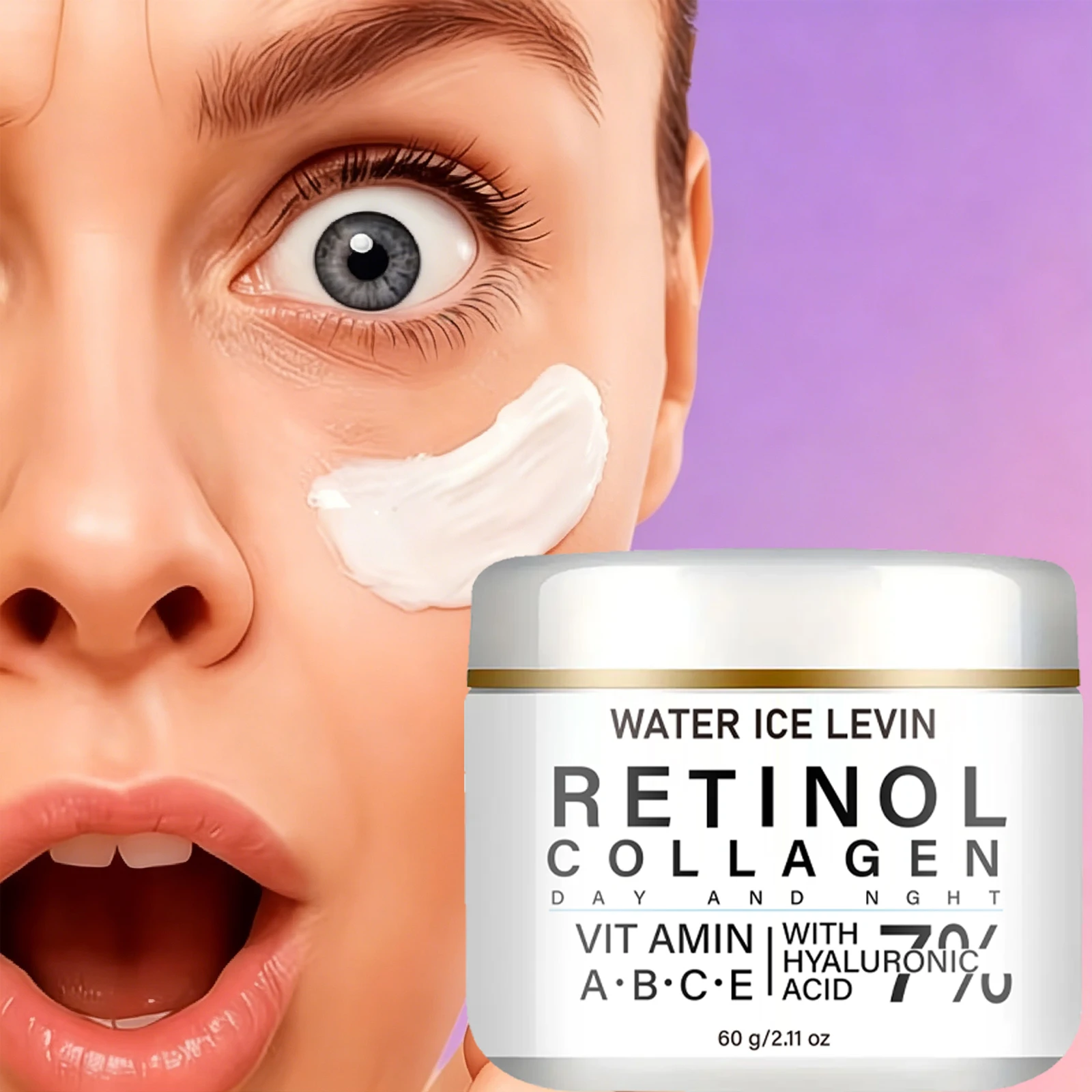 Retinol Collagen Day & Night Facial Cream with 7% Hyaluronic Acid & Vitamins A B C E,  Refines the Look of Uneven Dull Facial