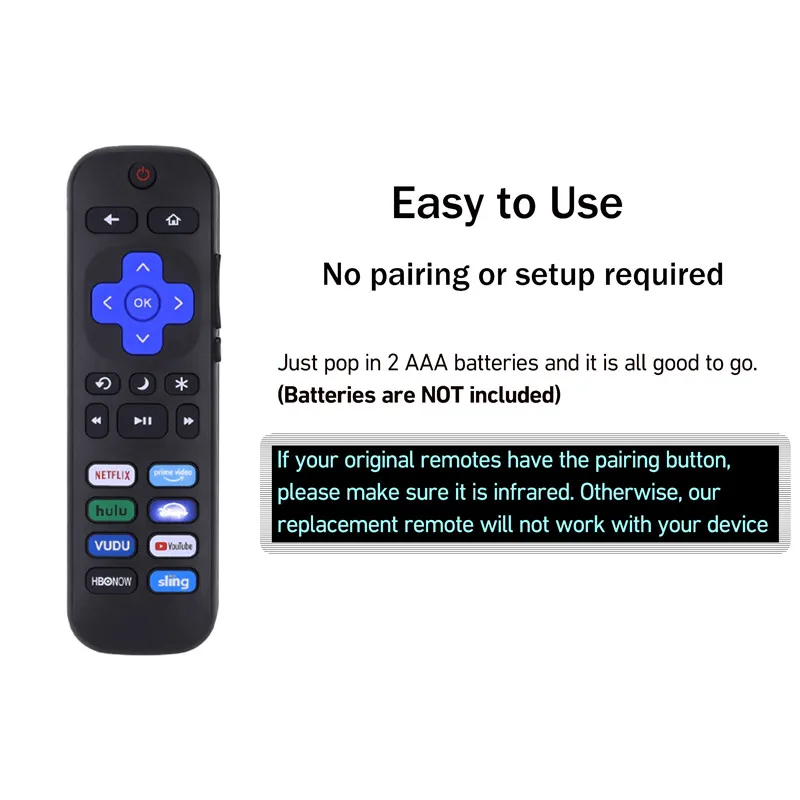 Remote Control for Roku TV Infrared Controller for TCL /Hisense /Insignia /Element/Westinghouse /Hitachi With 8 Hot Keys