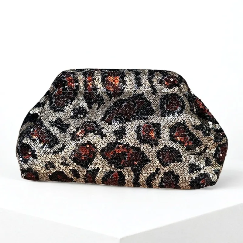 

New Fashion Sequined Leopard Print Casual and Versatile Large-capacity Clutch Bag for Autumn and Winter 2025, Retro Style