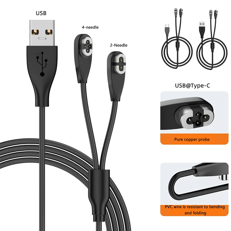 2 In 1 Earphone USB Type-C Fast Charging Cable For Shokz AS800/S810/S710 OpenSwim Pro Bone Conduction Magnetic Charger Adapter