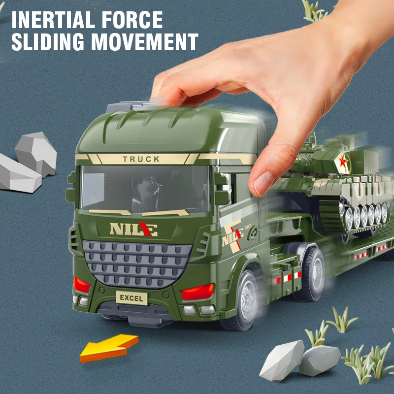 Kids Toys Excavator Tank Model Semi-Carrier Container Engineering Set Vehicle Transport Truck Inertial Car Collection Boys Gift