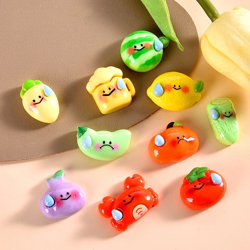 20pcs Mini Food Fruit Resin Cartoon Watermelon Flat Back Cabochon Cute Small Vegetable Art Supplies Decoration Charm Crafts