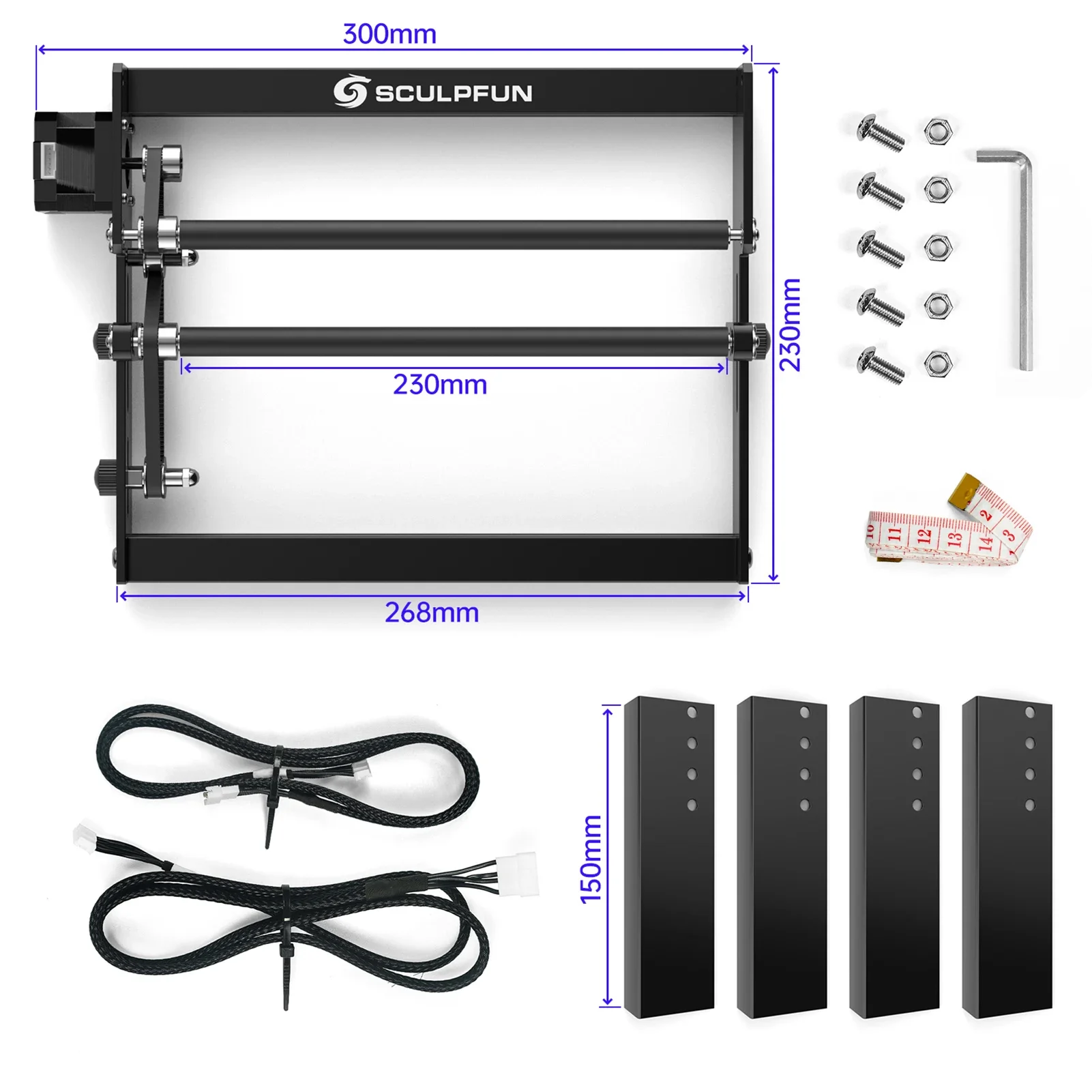 SCULPFUN Laser Rotary Roller Laser Engraver Y-axis Roller 360° Rotating for Cylindrical Objects Heightening Column kit 150MM