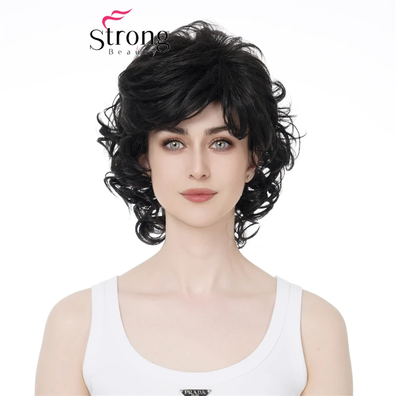 

StrongBeauty Short Black Curly Natural Look tipped Full Synthetic Wig