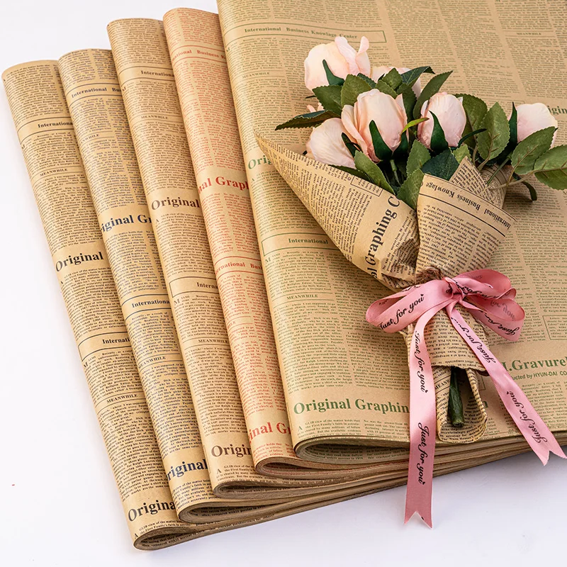 

Vintage Kraft Retro English Newspaper Double Sided Flowers Gift Wrapping Paper DIY Tissue Package Book Cover Wrap Packing