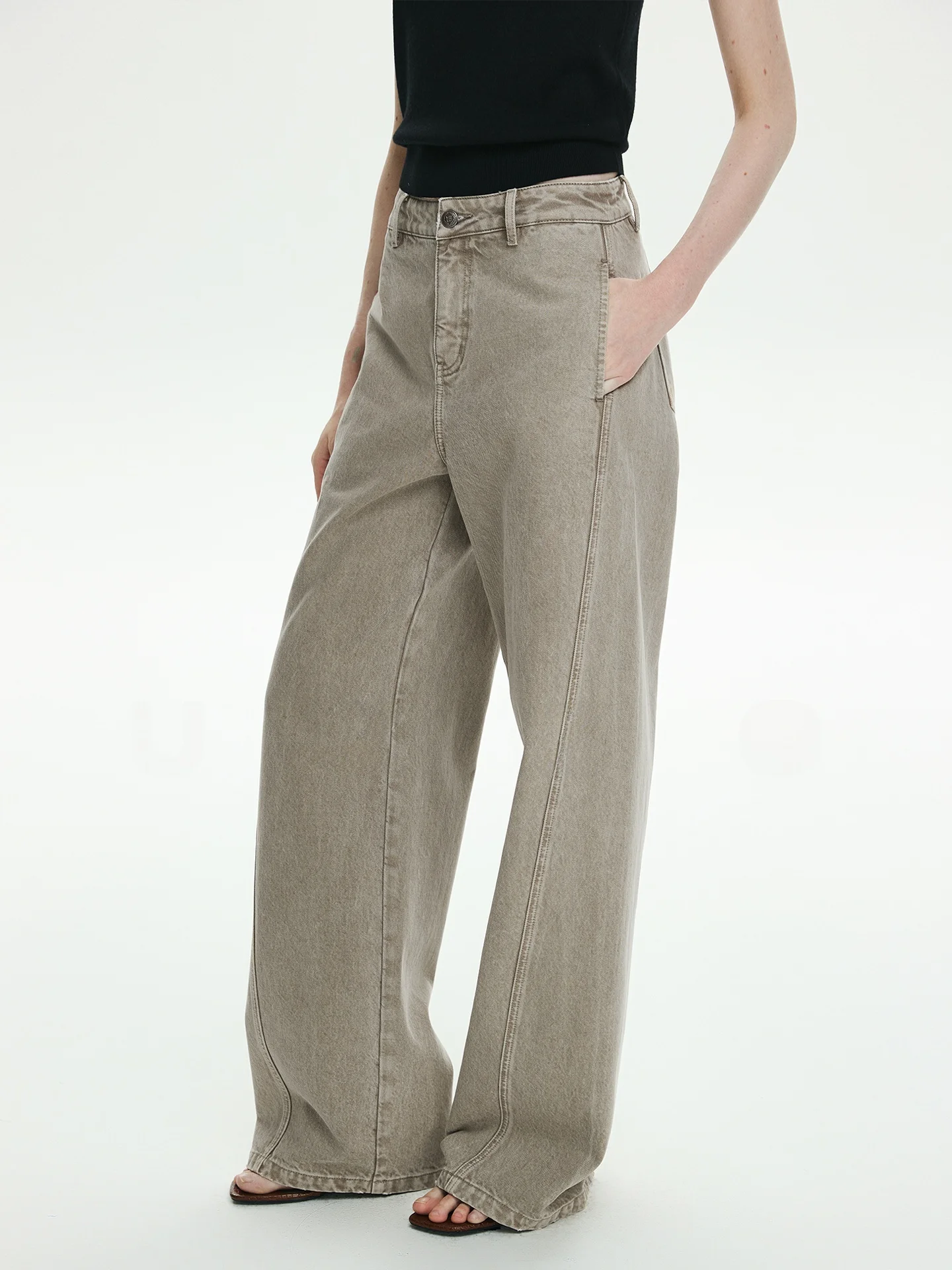 

Uzzo Women's Casual Loose Wide Leg Jeans Lightweight Deconstructed Split Line Versatile Comfortable mid High Waist Cotton