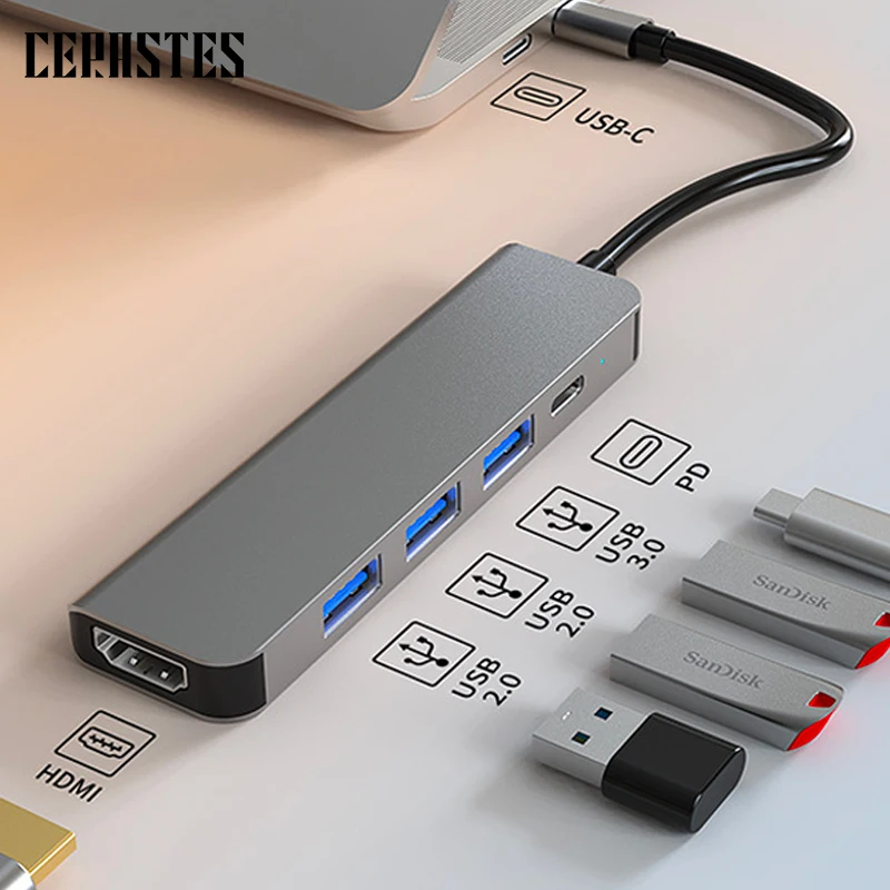 CERASTES USB C HUB Dock Station - USB 3.0 Type C to HDMI-compatible USB Splitter Adapter for MacBook Pro M1 Air M2 Laptop PC