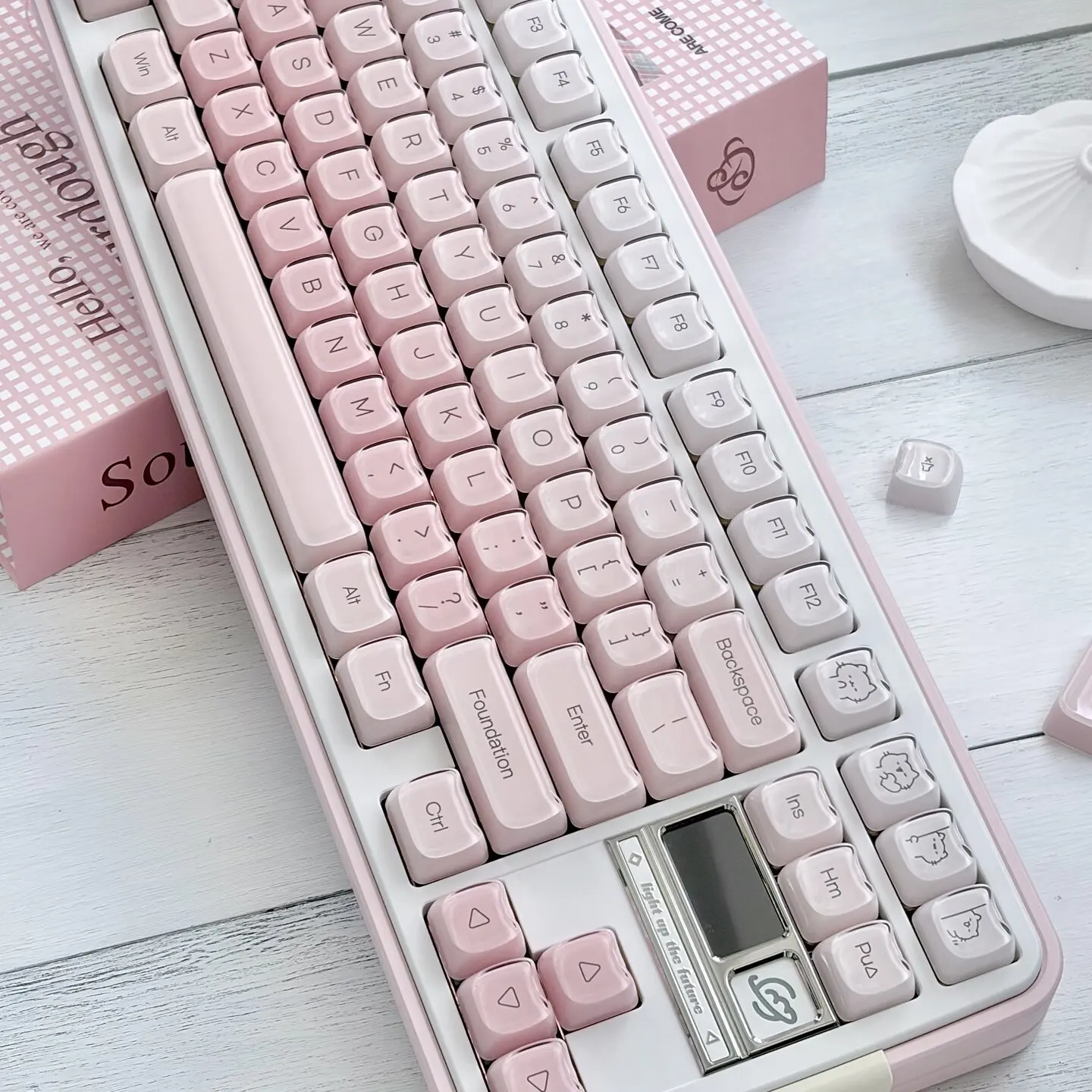MAIMOOO Cat Ear Crystal Keycap Jelly Gradual Liquid Foundation Key Cap Pink ABS+PC Two Color 119 Keys MAO Height