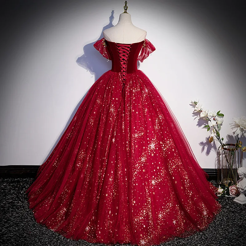Customized Burgundy Ball Gown Quinceanera Dresses Glitter Prom Party Gowns Evening Dresses Vestido De Fiesta robes de soirée